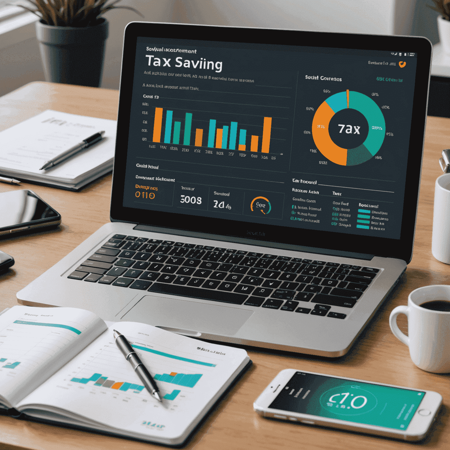 A digital interface showing a Tax-Free Savings Account dashboard with graphs, savings goals, and investment options. The image illustrates the benefits and features of these accounts for South African savers.